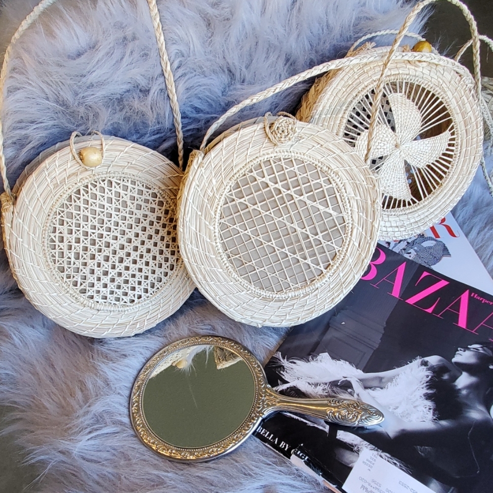 Iraca palm new summer round circle crossbody bag - Picture 2 of 7